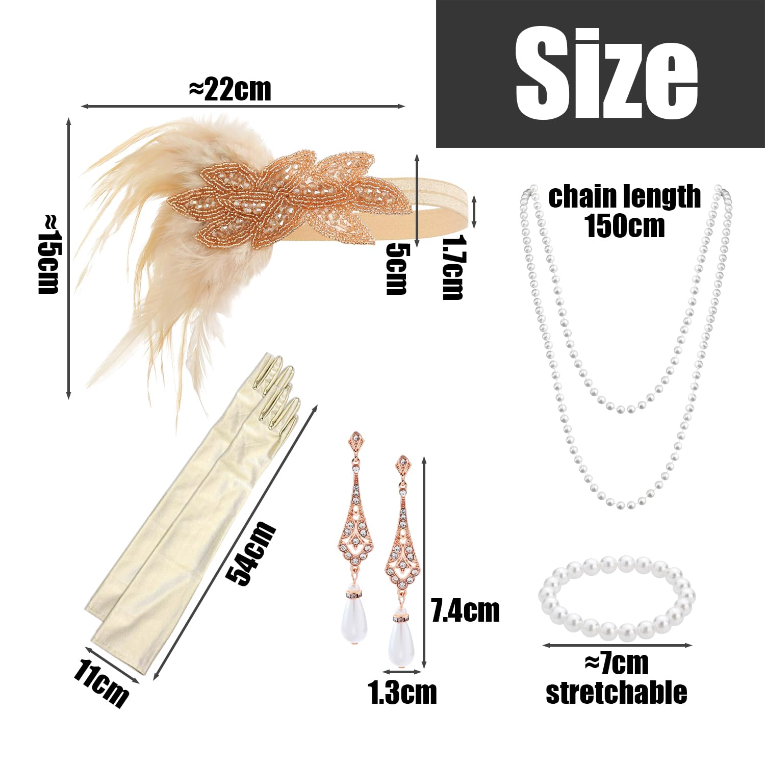 CYNOSURETECH 1 Feather Headdress, 1 Bracelet, 1 Necklace, 1 Pair Of Earrings And 1 Long Glove, Cosplay Props - Image 2