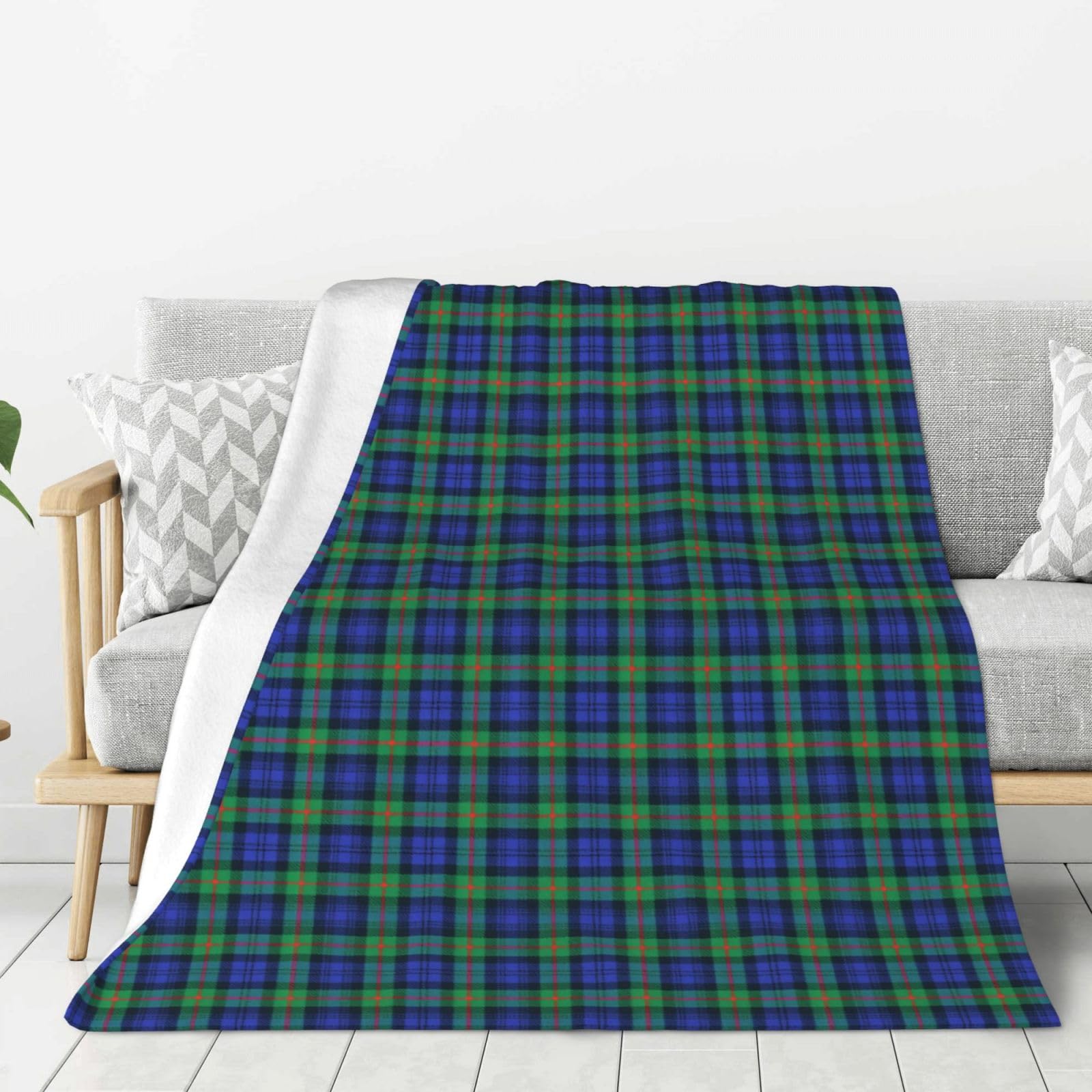 Asbwuo As Pic Scottish Clan Murray Tartan Plaid Family Flannel Throw Blanket Set - Warm Lightweight For Couples, Kids, Grandparents - Home, Travel, Dorm Decor 60"X50"