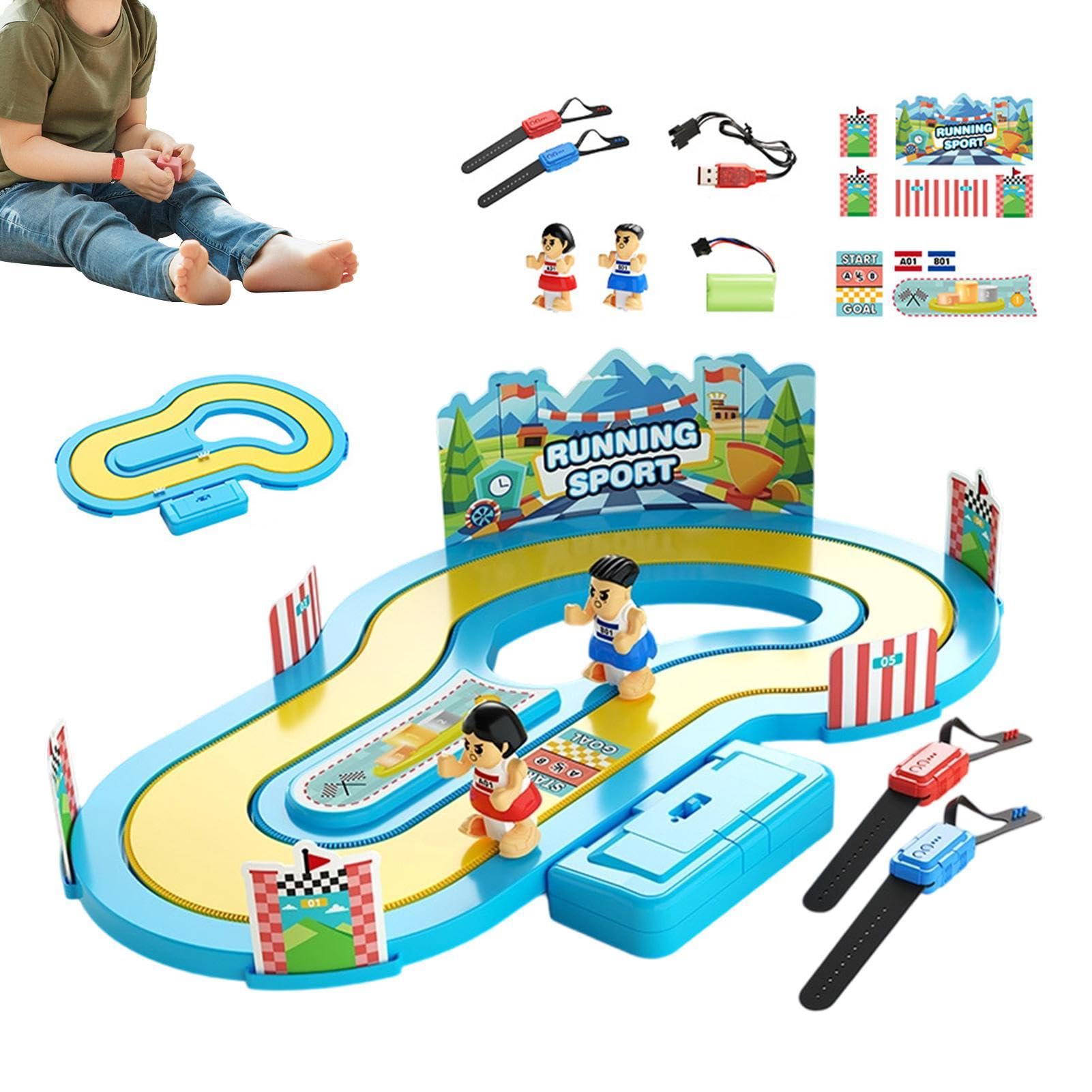 Jeu de course sur table – Ensemble de course sans fil pour 2 joueurs avec détection de mouvement, jouet interactif sur piste familiale de 21,5 pouces, activité contrôlée par bracelet rechargeable | Jo
