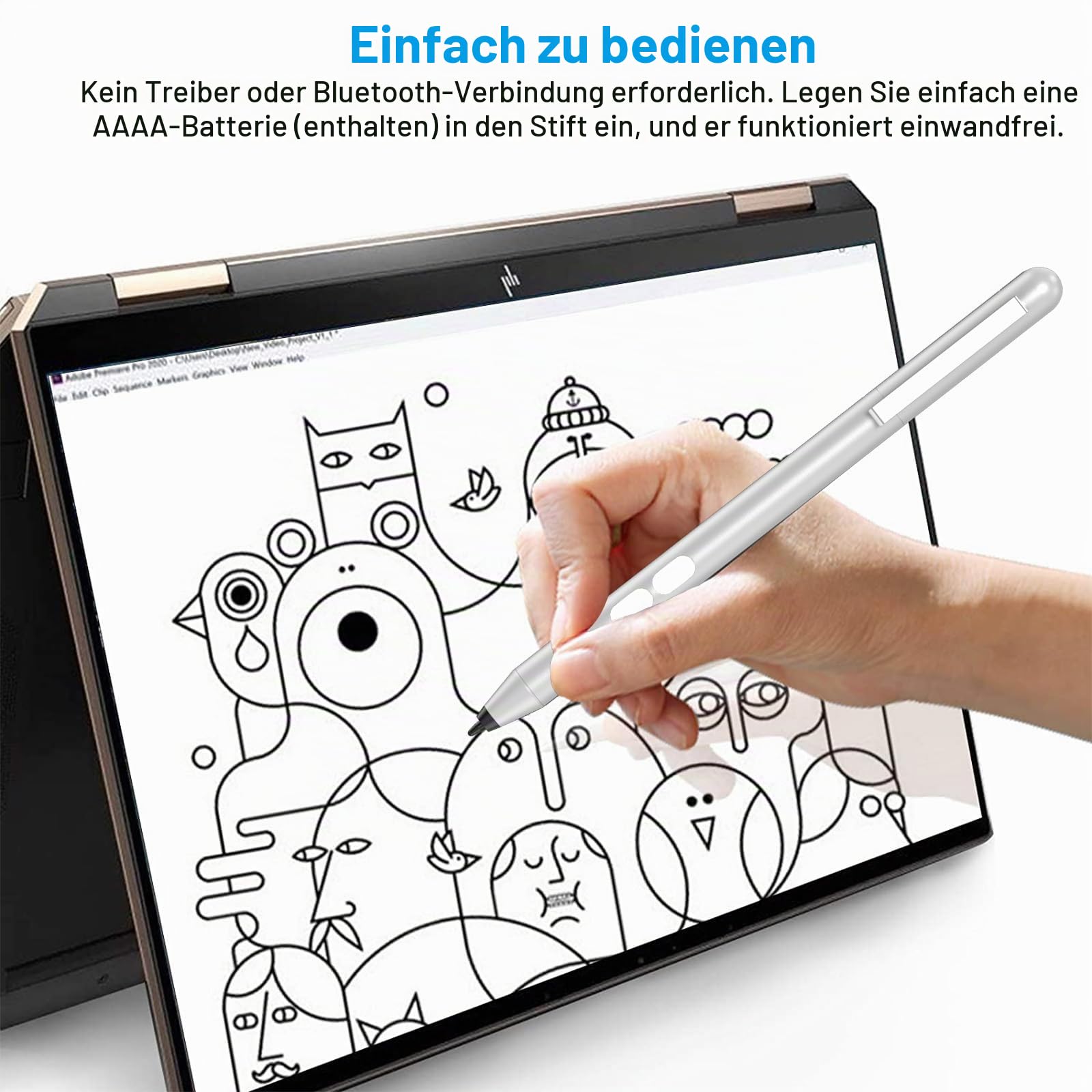 Stylus Stift für HP Omnibook, Pen für HP Envy x360 Pavilion x360 Specter x360 Touchscreen Laptops mit 2500h Akkulaufzeit Palm Ablehnung & 1024 Druckempfindlichkeit