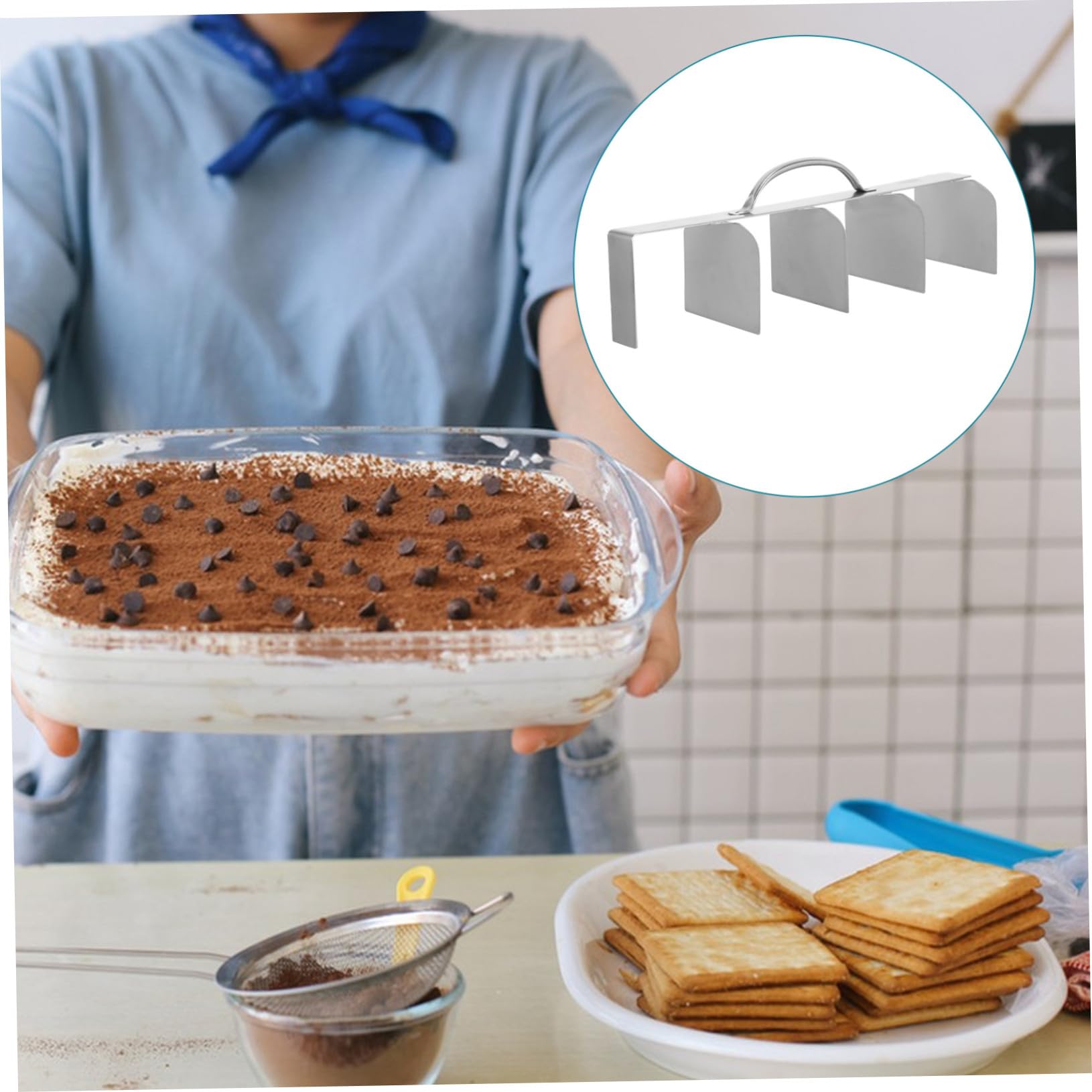 Garneck Coupe-tiramisu en Acier Inoxydable 40×9,5cm Outil de Découpe de Gâteau Cuisine Professionnel Portionnement Précis pour Pâtisserie Maison et Service en Restauration 5 Parts