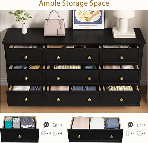 Miniatura 9 de LYNSOM Cómoda negra para dormitorio, cómoda de 7 cajones con asas de metal, cómoda de madera moderna para sala de estar, entrada y pasillo