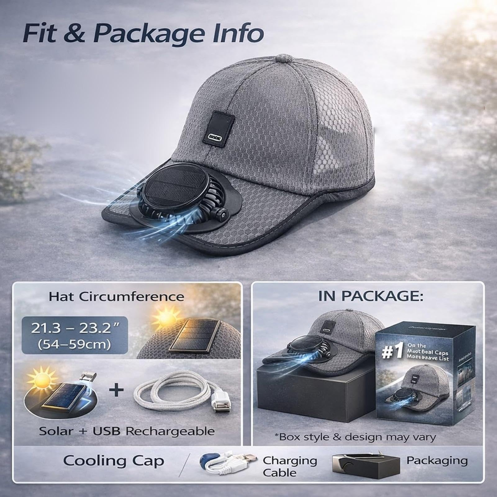 Gorra con Ventilador | Carga por USB, Protección Solar de ala Ancha - Gorra Solar con Ventilador de ala Ancha,para Actividades al Aire Libre, Playa, Campamento, Senderismo, Jardinería, Trabajo — view 5