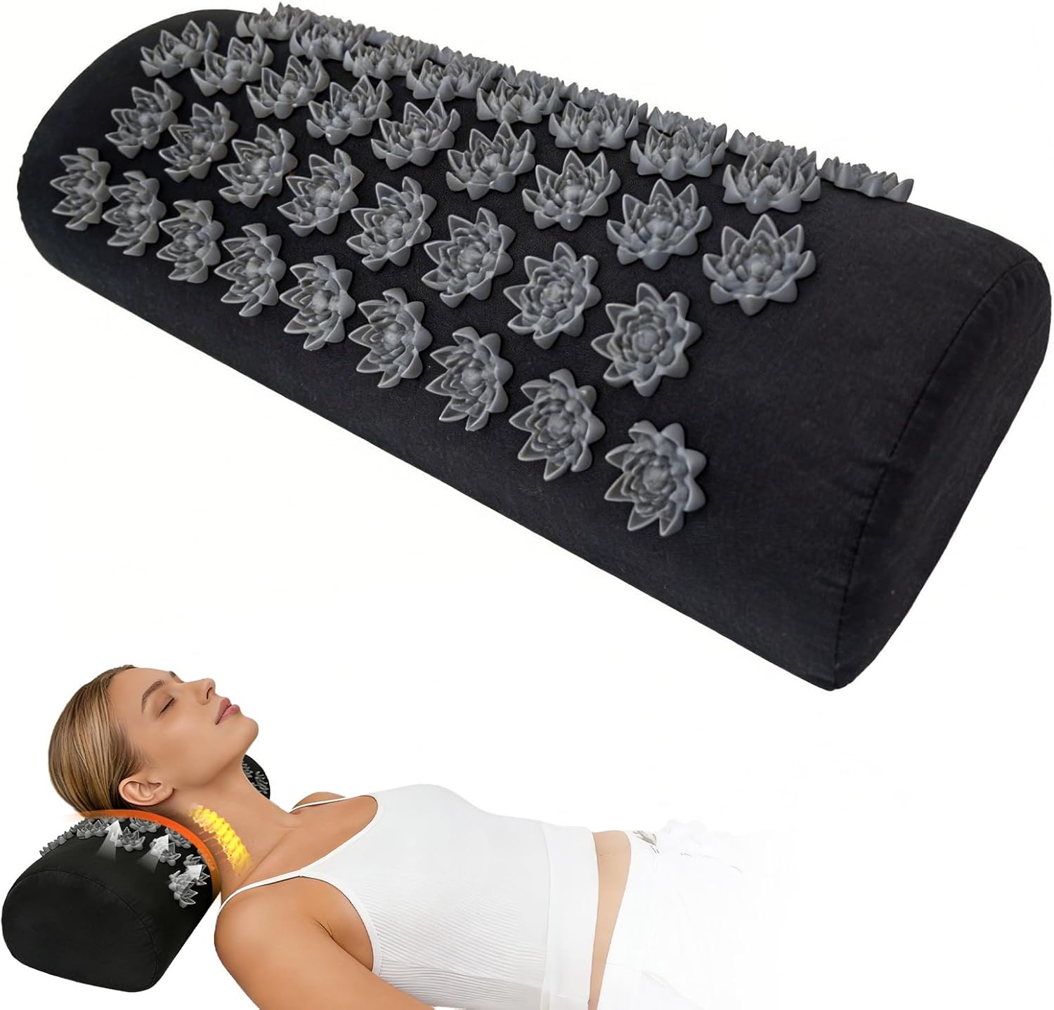 Acupressure Neck Pillow for Daily Comfort & Relaxation, Durable Fabric Cover with High-Density Foam, Ideal for Neck Comfort (Light Gray)