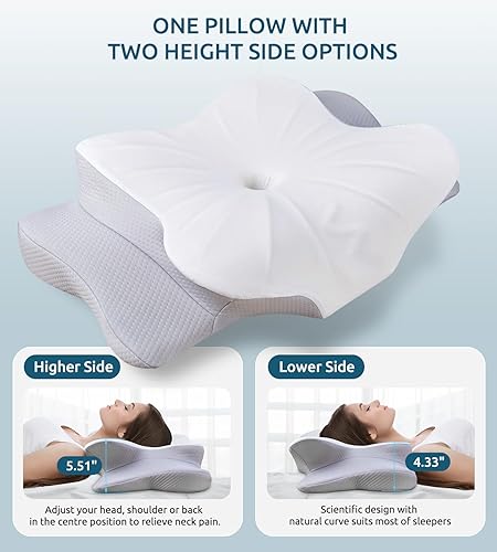 Miniatura 5 de FAIORD Almohada cervical para aliviar el dolor de cuello, almohadas ergonómicas de espuma viscoelástica para dormir con funda de almohada lavable,