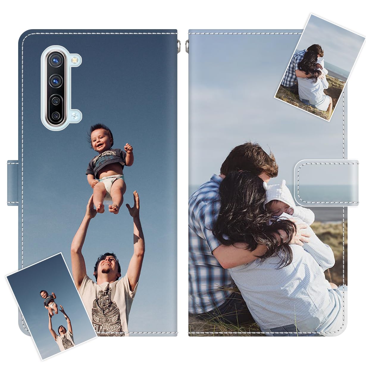 Custodia a portafoglio in pelle PU con cavalletto e cover flip per Oppo