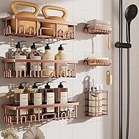 Vista 16 de Veken Paquete de 5 estantes de ducha resistentes al óxido e impermeables, estantes de ducha esquineros adhesivos sin perforaciones, estante