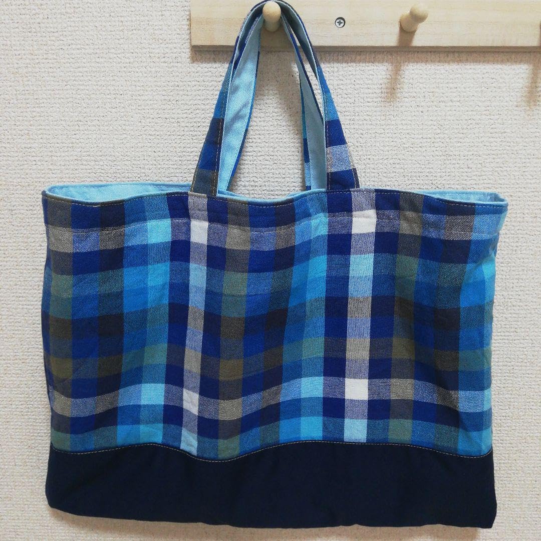 Amazon.co.jp: ブルー チェック柄 レッスンバッグ 上履き入れ 体操服袋 