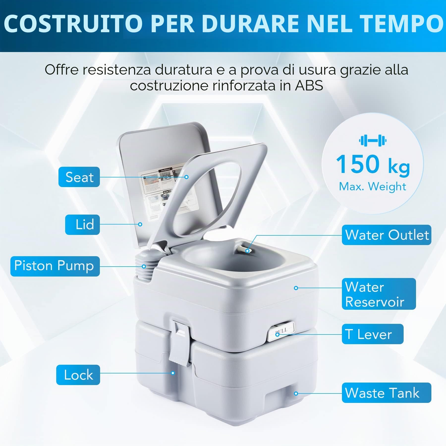 DARTMOOR 10L WC Chimico da Campeggio Toilette da Campeggio Portatile Toilette da Viaggio Rimovibile per Donna Incinta Anziana