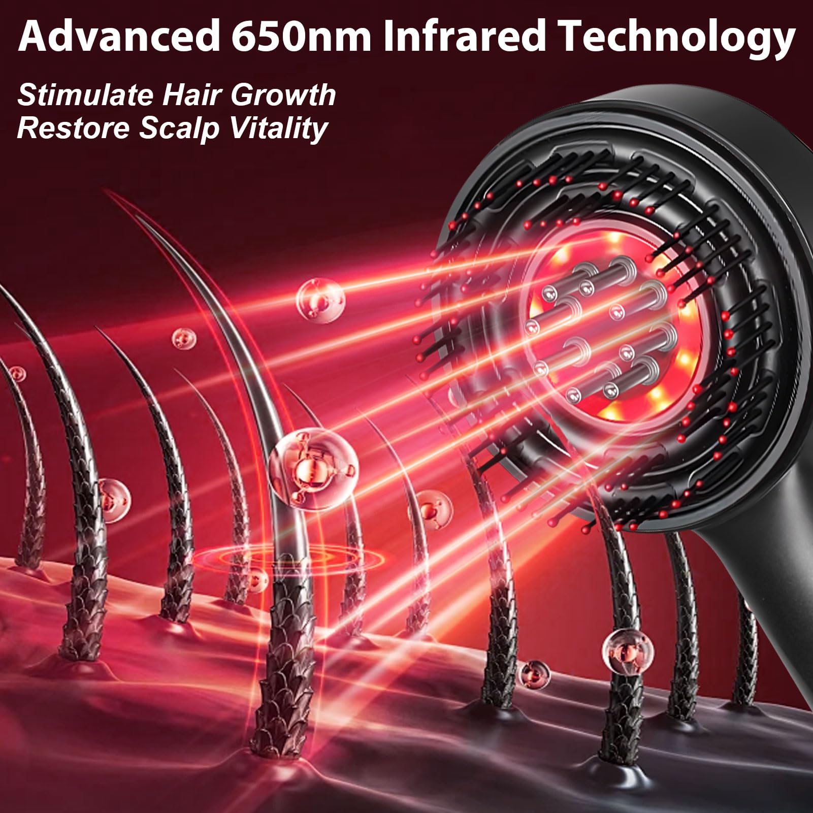 Laser Therapy Hair Growth Comb, Red Light Hair Brush, 360° Electric Scalp Massager for Hair Care, Red Light Therapy for Hair Growth, Hair Oil Applicator, IPX7 Waterproof