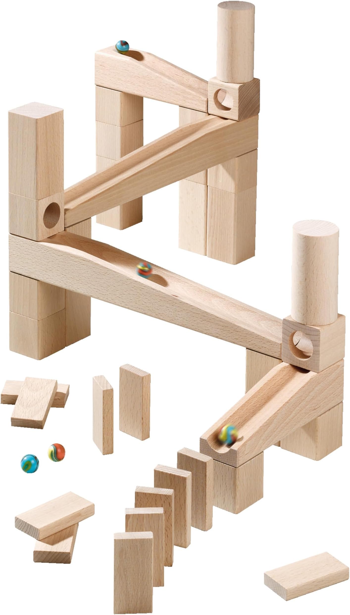 HABA Wooden Marble Run Ball Track Building Set for 4-10 Year Olds, STEM Toy with 49-Piece Wooden Track and Marbles, Montessori Toys for 4 Year Olds
