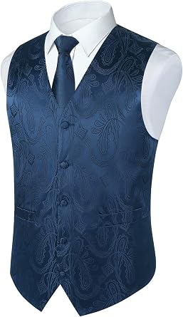 Paisley Vest and Tie Sets for Men Formal Floral Jacquard Suit Vests Ties Pocket Square Cufflinks Tuxedo Waistcoat
