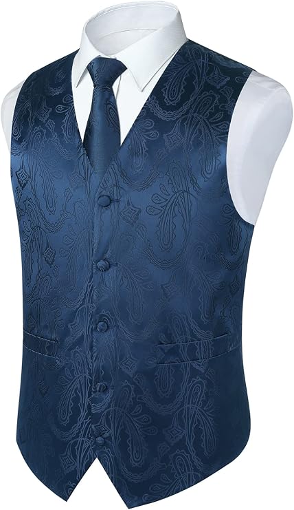 Paisley Vest and Tie Sets for Men Formal Floral Jacquard Suit Vests Ties Pocket Square Cufflinks Tuxedo Waistcoat