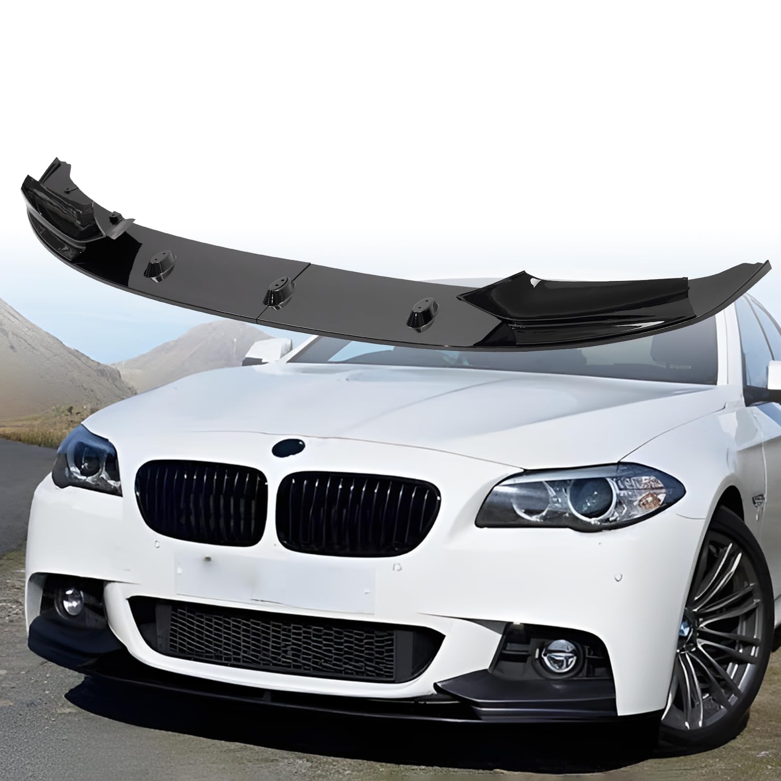 JTFF Front Bumper Spoiler Lip Compatible with 2011-2016 BMW F10 F18 5 Series M Sport 528i 535i 550i Front Splitter Spoiler, Gloss Black