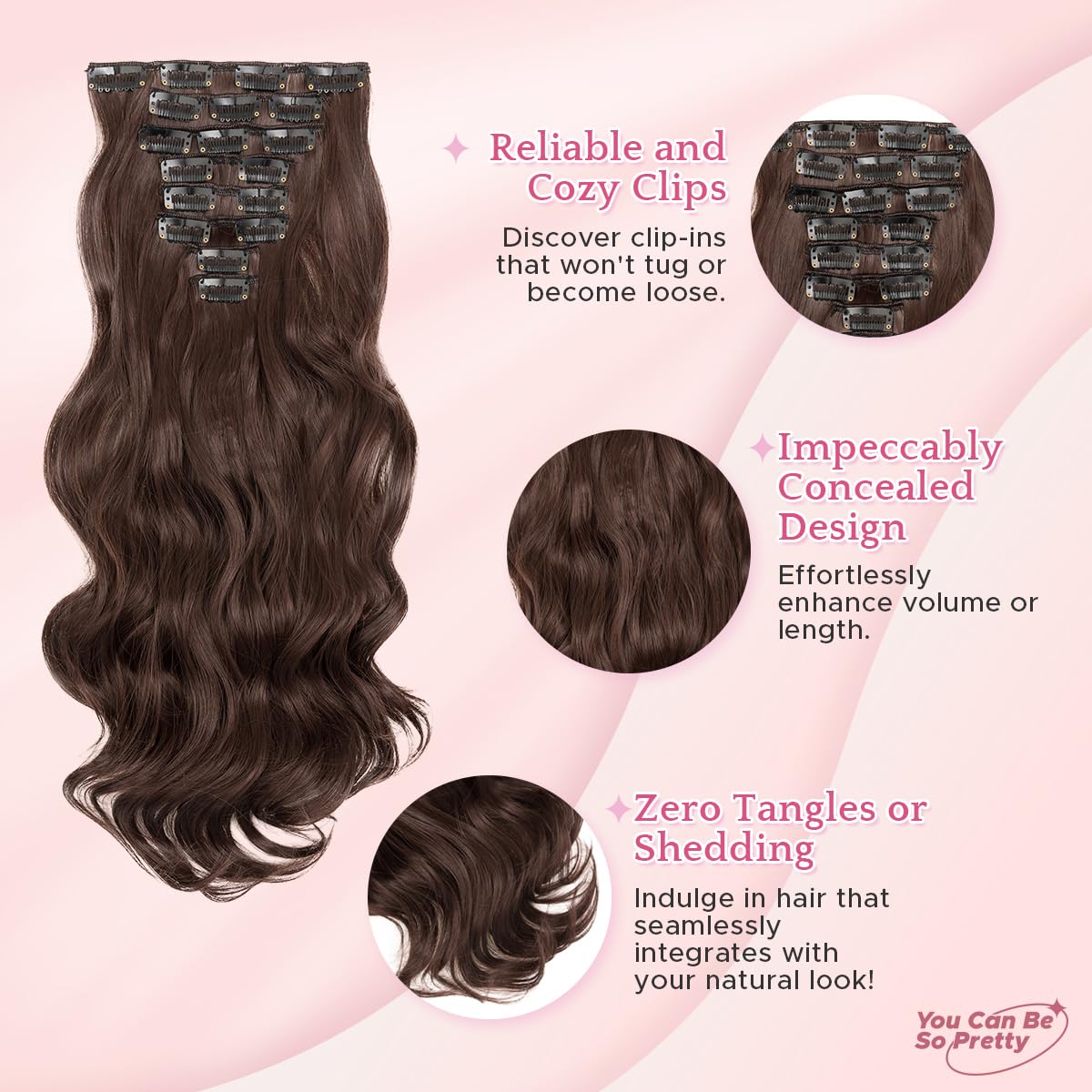 SEGO Pro Clip in Hair Extensions 8 Pcs 18 Clips Full Head Synthetic Fiber Hair Pieces for Women Curly 17 Inch (Natural Brown) - Image 4