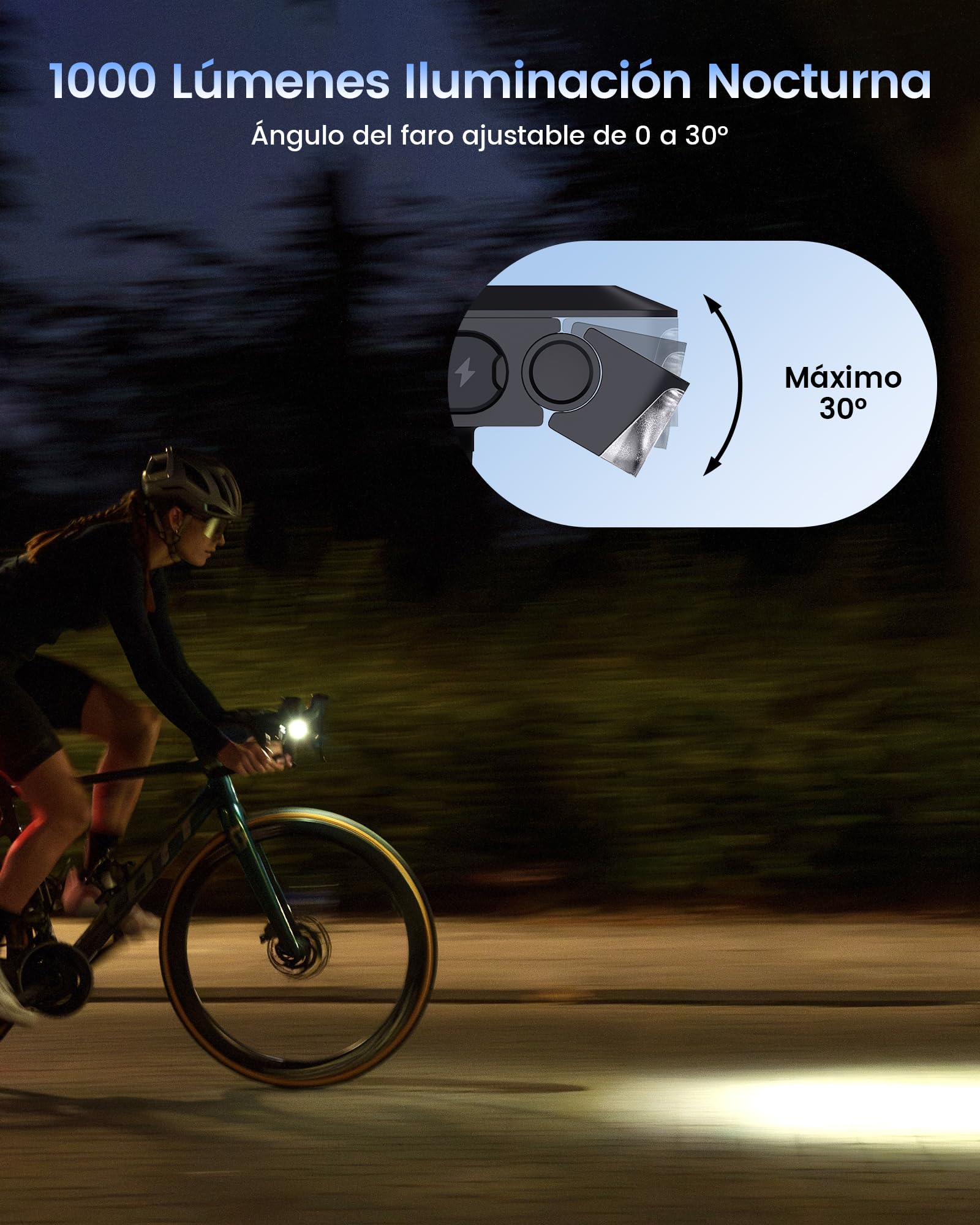 RAVEMEN FR1000 Faro Delantero Bicicleta para Iluminación Nocturna y Visibilidad Diurna Compatible con Garmin/Wahoo/Bryton Ciclocomputadores, Luz y Soporte Integrados, Encendido/Apagado Automático