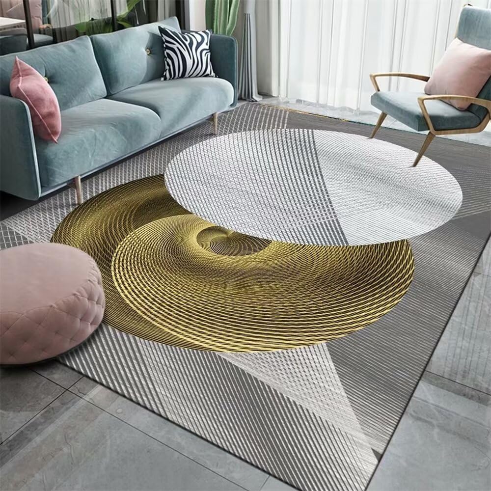 Antirutschmatten Für Teppiche Läufer Schlafzimmer Moderner grau-gelber Kunstdesigner-Teppich in Mehreren Größen waschbar rutschfest 70X200CM