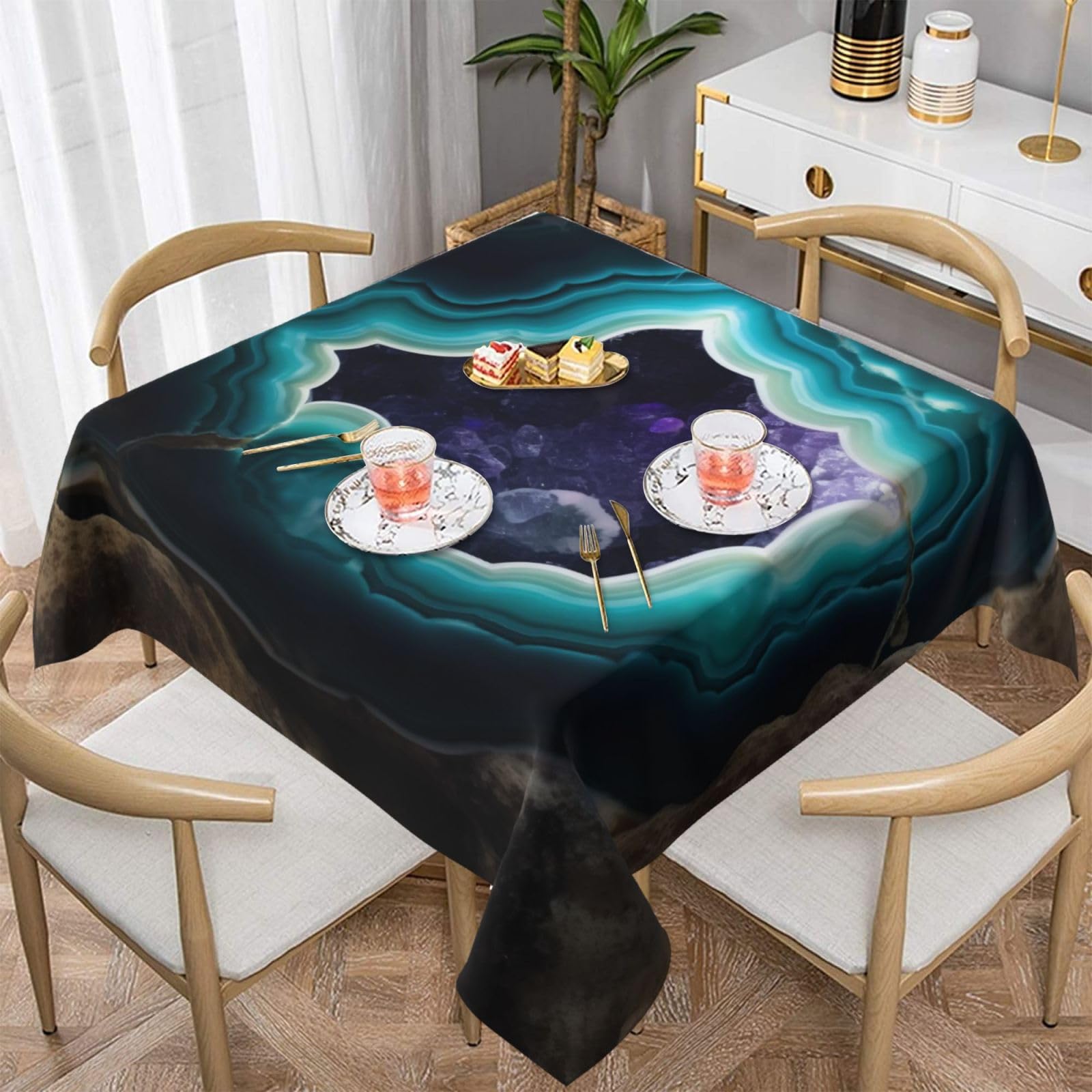 WPKJU Teal Agate Printed Square Tablecloth 54x54 inch Water Resistant Table Cover Washable Rectangle Table Cloth for Dining Tables