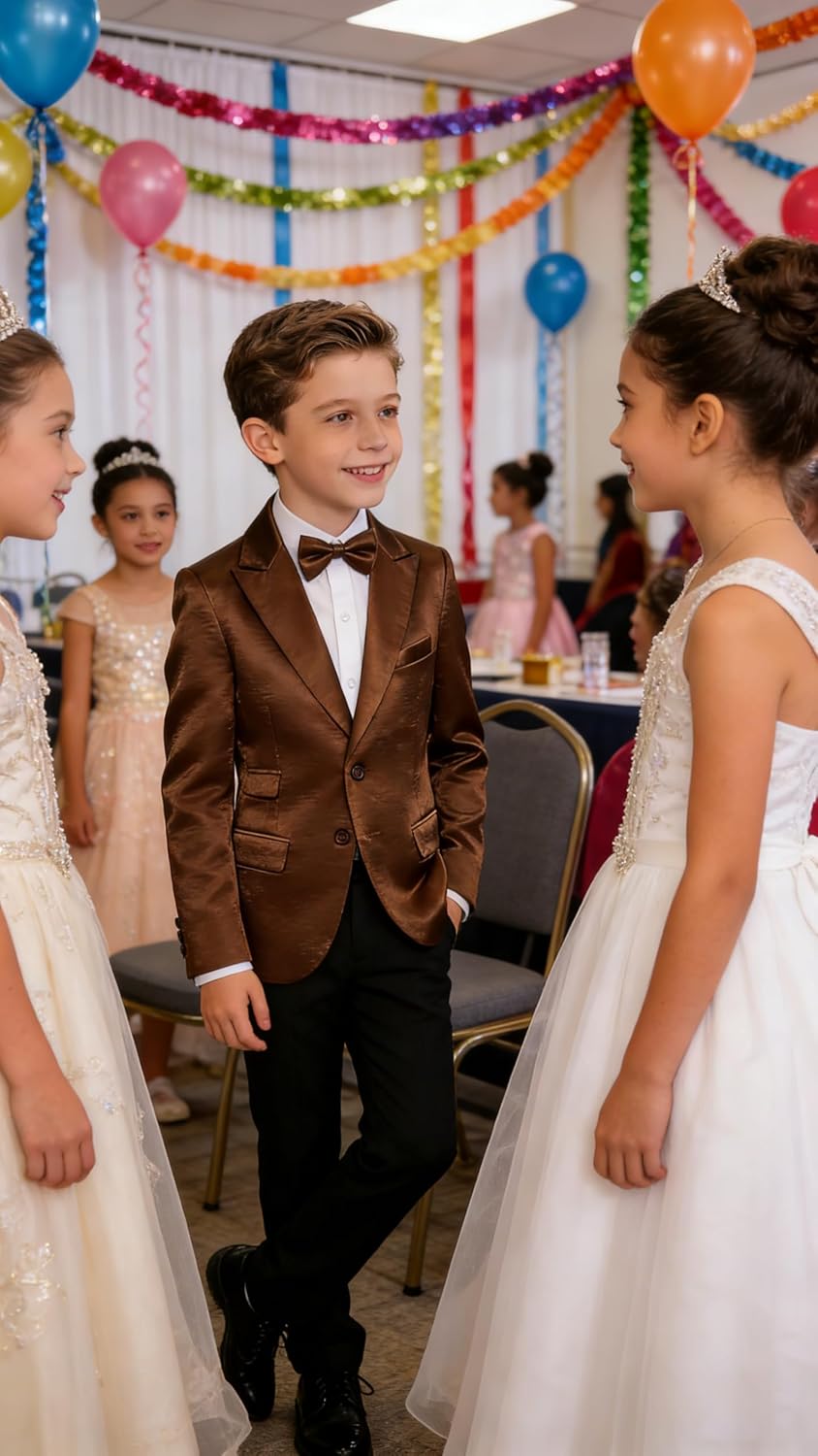 Boys Blazer Jacket for Kids Formal Shine Jacket for Boy Satin Sport Coat for Summer Wedding Casual Outwear Dress Outfit