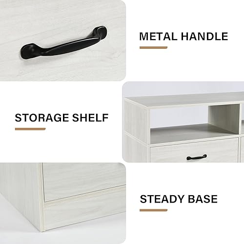 Miniatura 6 de Cómoda blanca para dormitorio, cómodas modernas y cómodas, cómoda blanca de 6 cajones con estantes, cómoda de madera blanca para dormitorio de