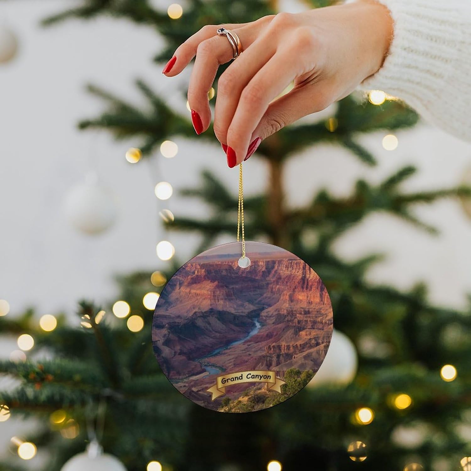 Grand Canyon Christmas Ornament Porcelain Double-Sided Ceramic Ornament,2.9 Inches
