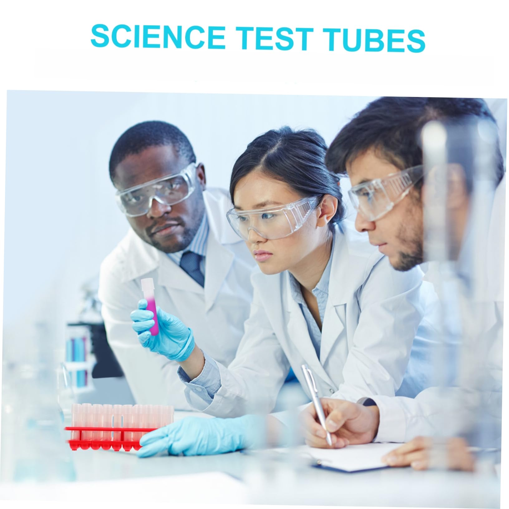 ibasenice Utensilios de Laboratorio Tubo de Cultivo de Tubo de ensayo Experimental de 100pcs Ciencia con 1 Bastidor multifunción