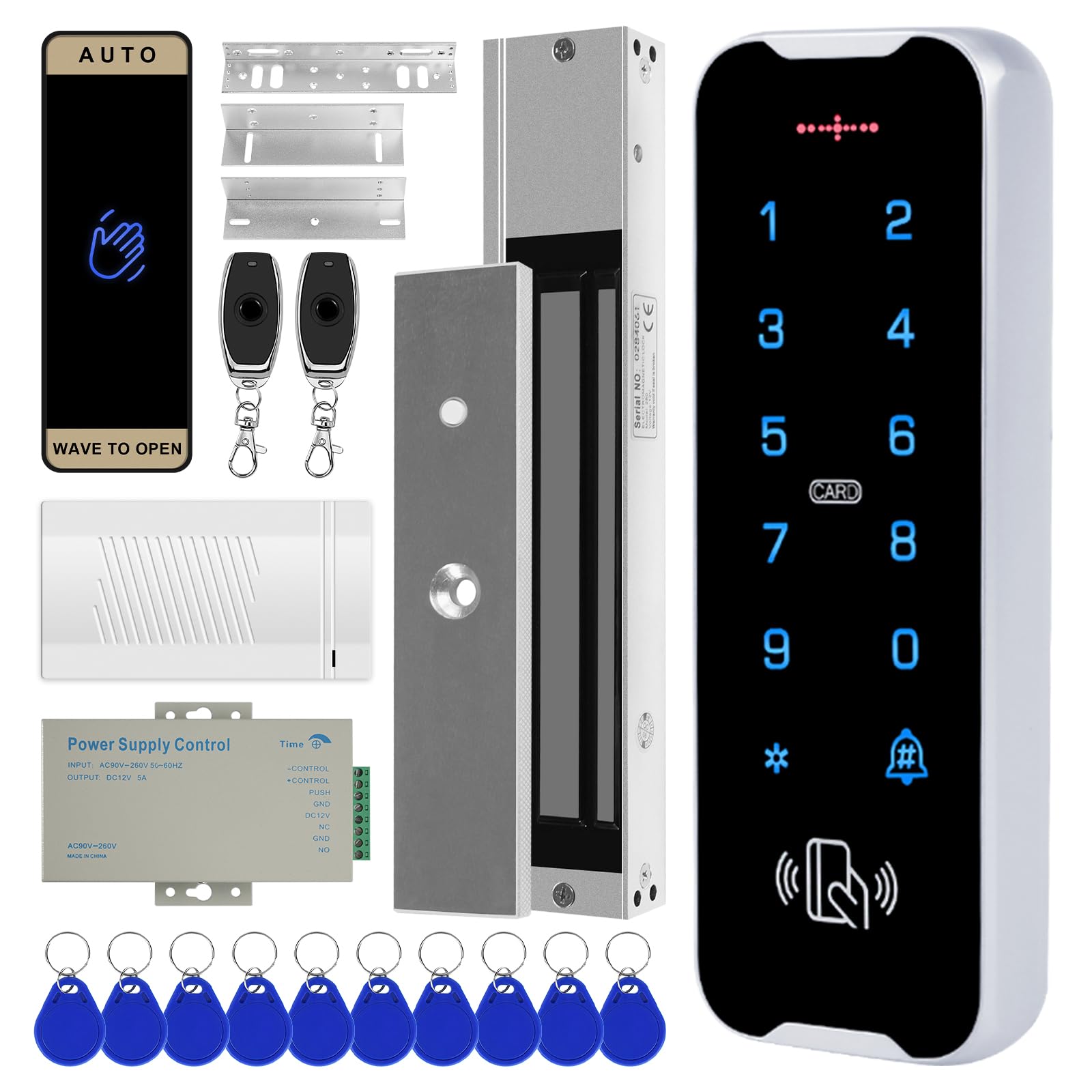 Outdoor waterproof access control system kit, RFID touch keypad door lock, smart remote control metal door opener, 600 lb electromagnetic lock + ZL bracket, NFC mobile phone unlocking 、Doorbell-image-20
