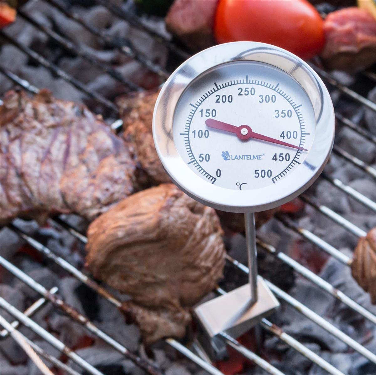 Lantelme Thermomètre de barbecue 500 °C Sonde à clip En acier inoxydable Pour four, four à pizza, four à bois Affichage analogique Thermomètre bimétallique (30cm)
