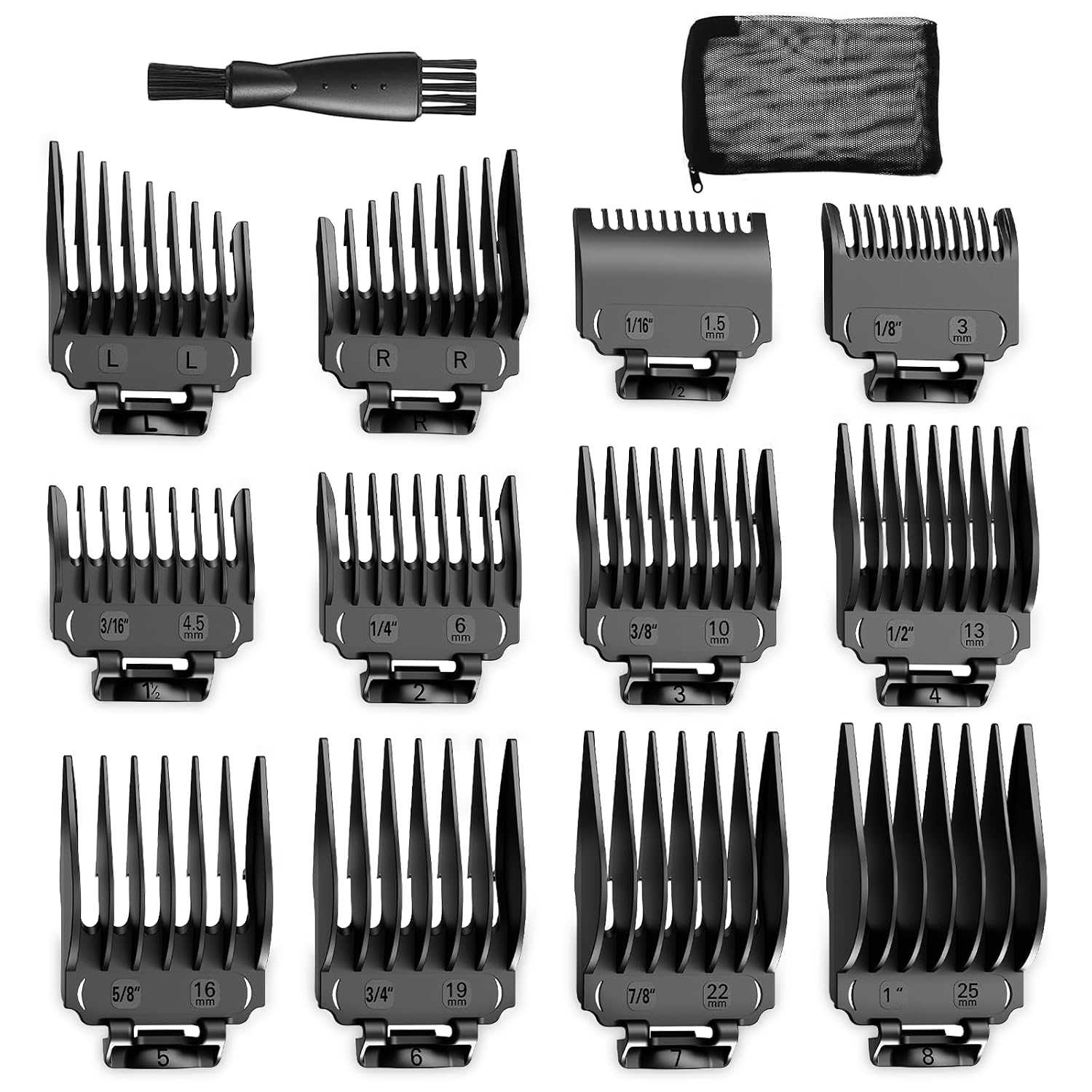 14 Pack for Wahl Clipper Guards Set, 1/16" to 1" Lengths with Taper Guards