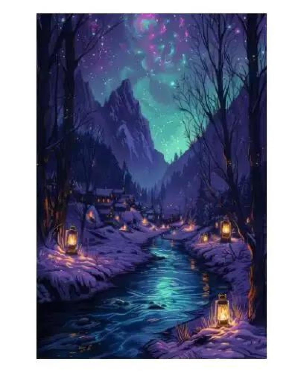 Yocheng Fantasy Artwork Room Decor Celestial Night Court Starry Village Skyline Printable Poster Night Moon Star Wall Art Poster 50x70cm No Frame