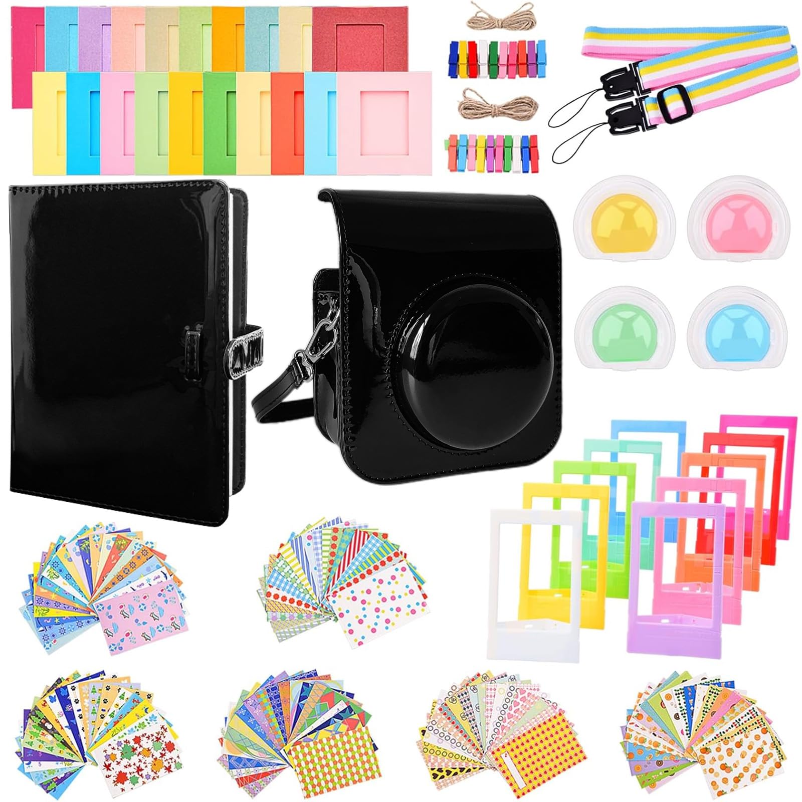 Sunmns Accessories Bundle Kit Compatible with Instax Mini 12 Instant Camera, Include Case Album Stickers Photo Frames Filters Strap (Black)