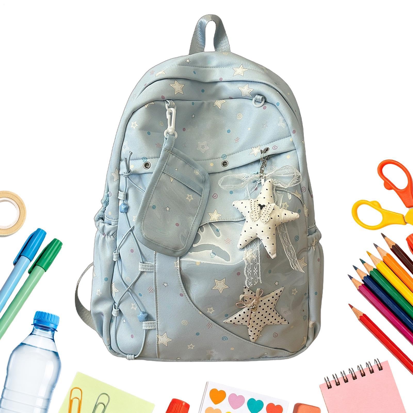 Zaino scolastico per ragazze, con ciondolo a forma di stella, borsa