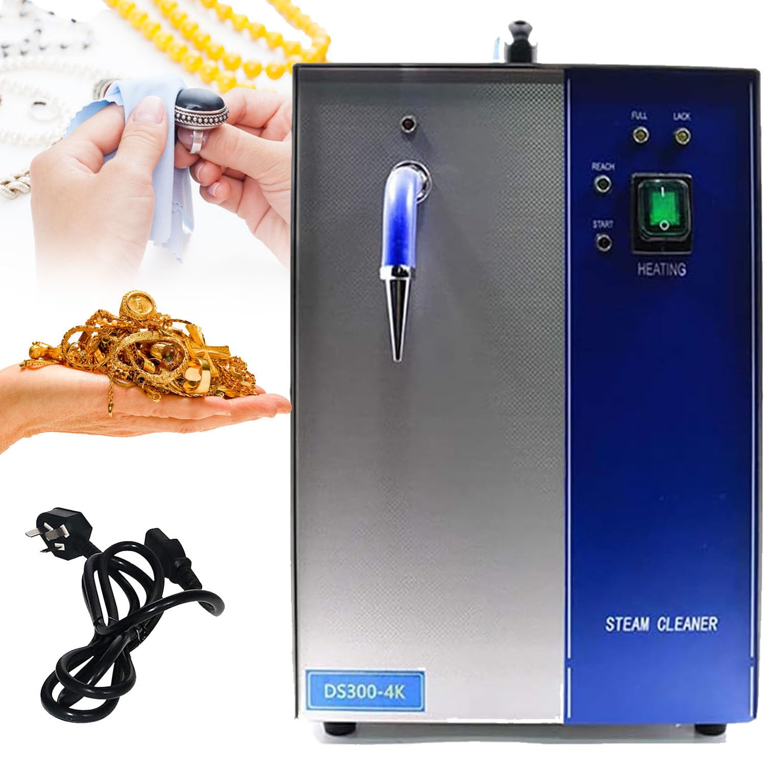 GBHJJ Jewelry Steam Cleaner 2L/4L, Gem Washer Gold and Silver Jewelry Steam Cleaning Machine Goldsmith Equipment, Jewelry Silver Gold Cleaning Suitable for Jewelry Stores Studios,4L-220V
