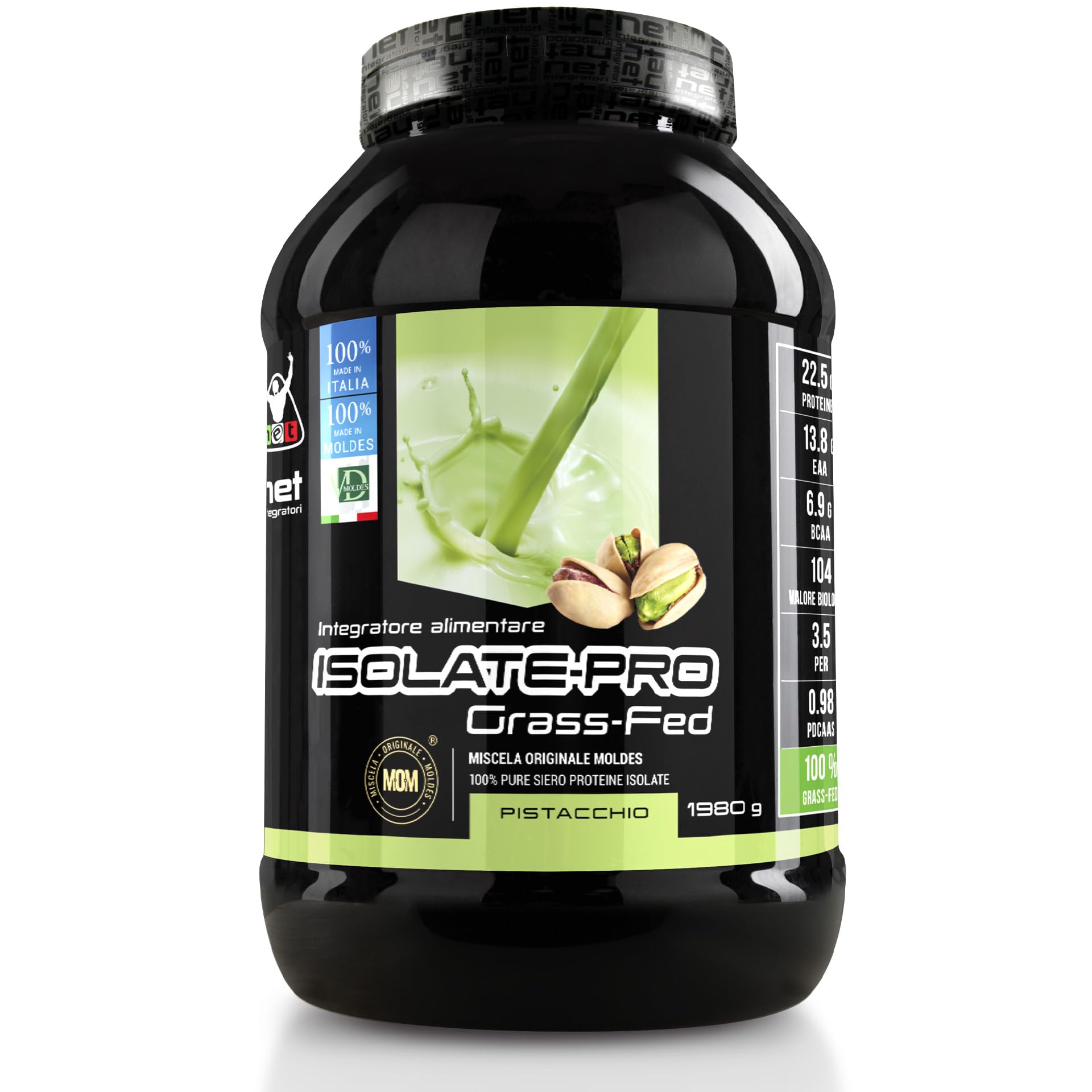 Net Integratori ISOLATE PRO Grass Fed - 1980g Pistacchio - Proteine Isolate Con EAA Aminoacidi Essenziali e BCAA - Massimizza La Sintesi Proteica e La Crescita Muscolare
