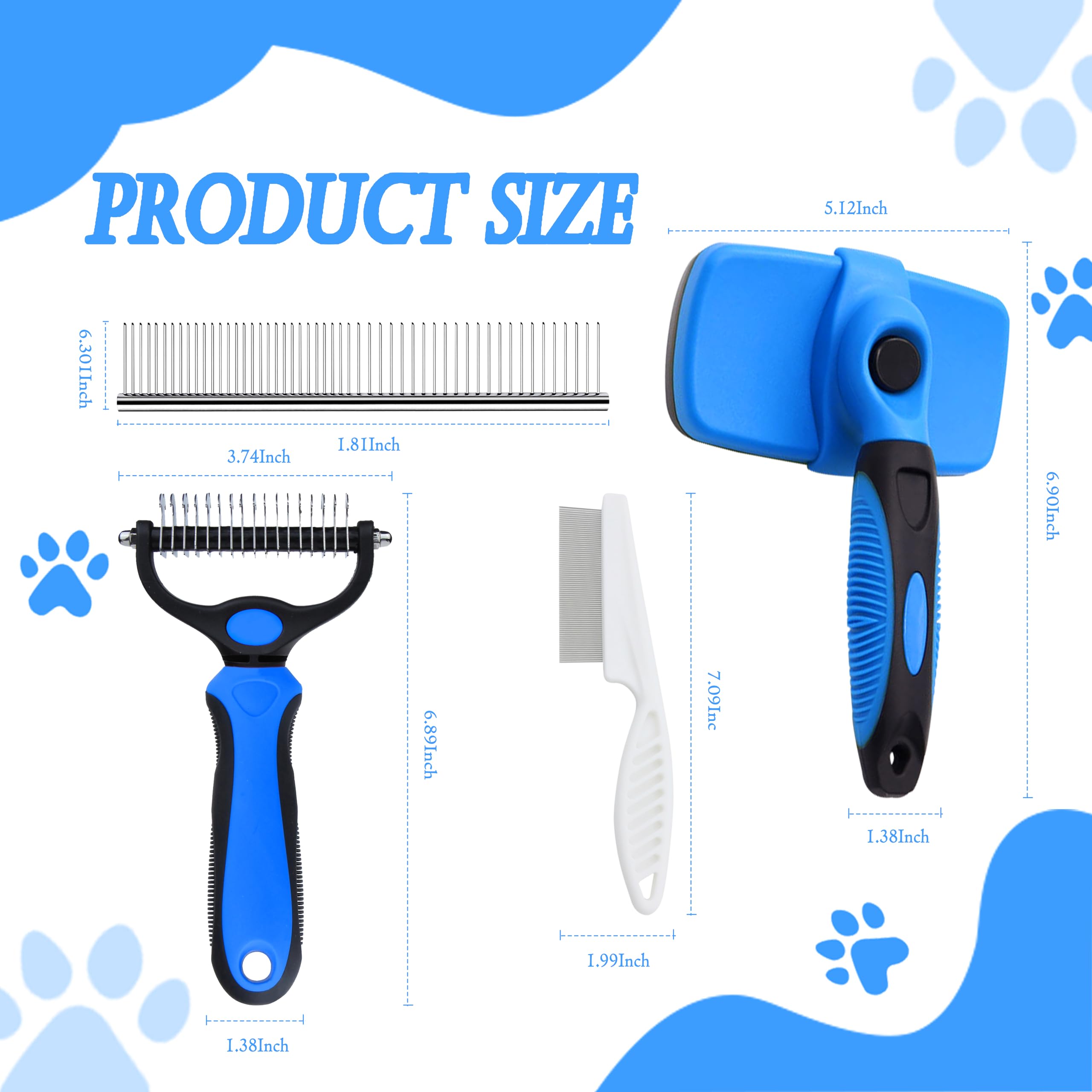 Fellpflegebürsten-Set für Haustiere, Hundebürste zum Ausfallen, Enthaaren, Flohkamm, 16,3 cm, Edelstahl, professionelles Fellpflege-Werkzeug für lang- und kurzhaarige Hunde, Katzen und andere