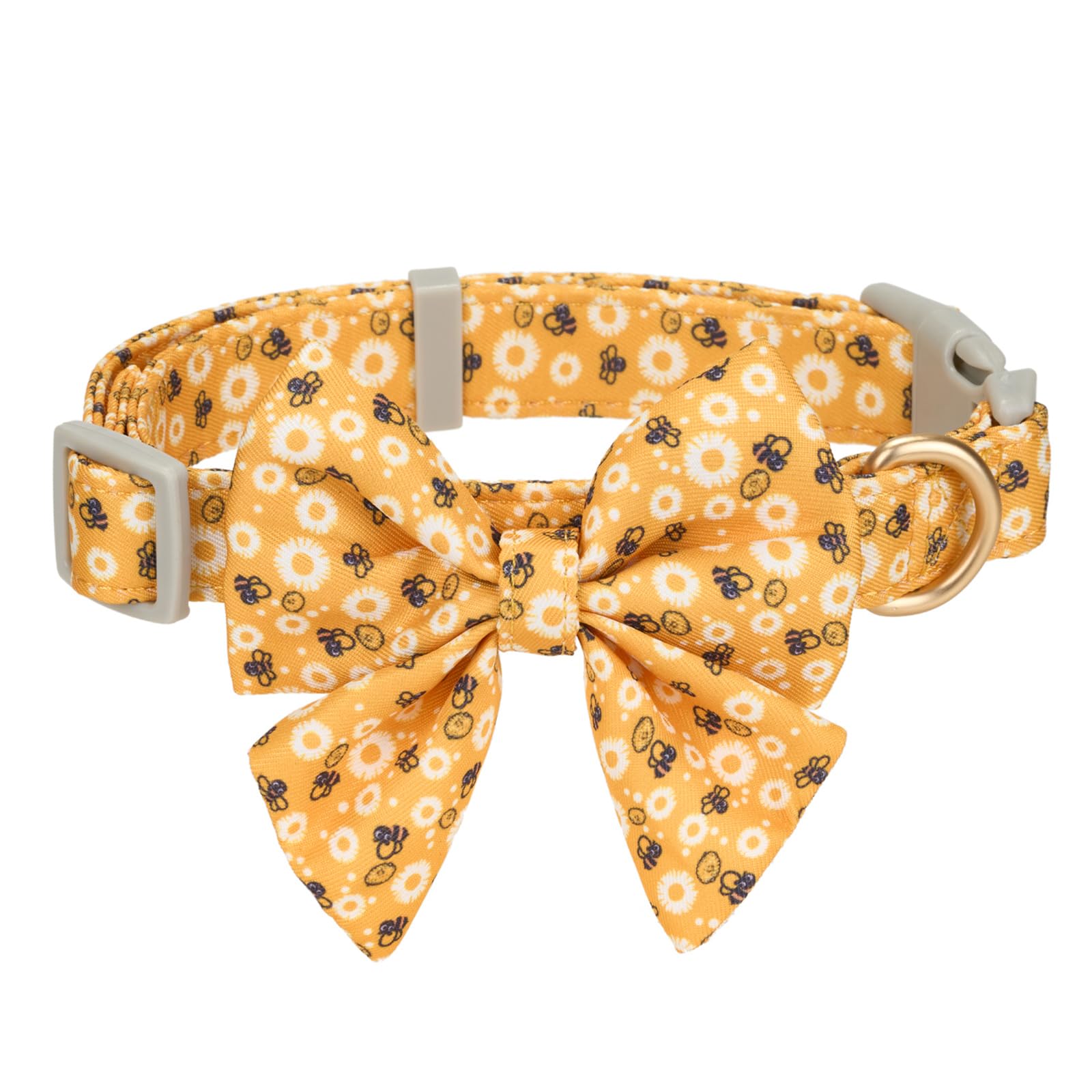YUDOTE Dog Collar with Bow,Soft Lightweight Polyester with Printed Cute Bee Pattern for Medium Lively Dogs Daily Use Yellow