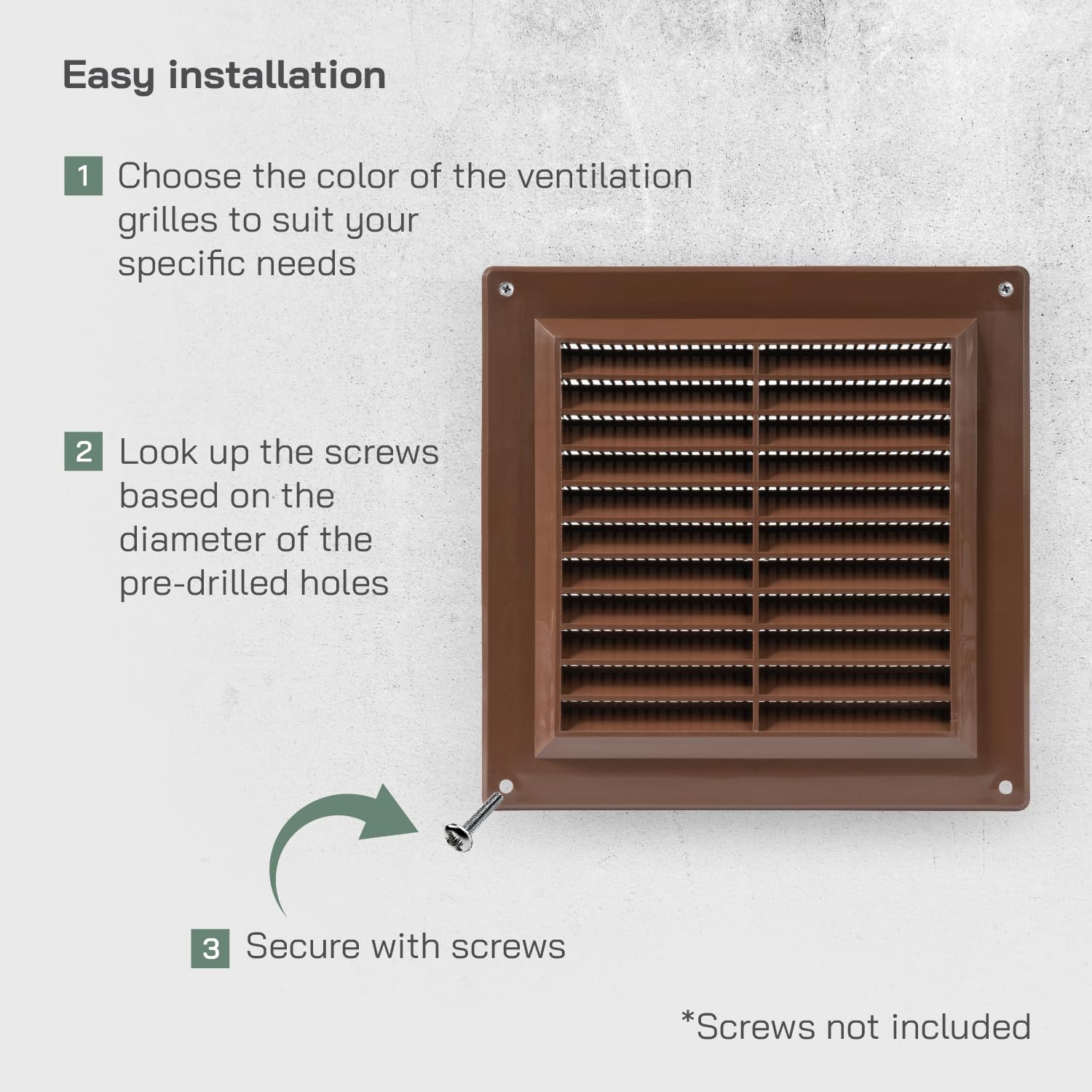 Vent Systems 150 x 150 mm / 6" x 6" Inch Square Plastic Air Vent Cover, Louvered Wall Grille with Insect Mesh - Image 4