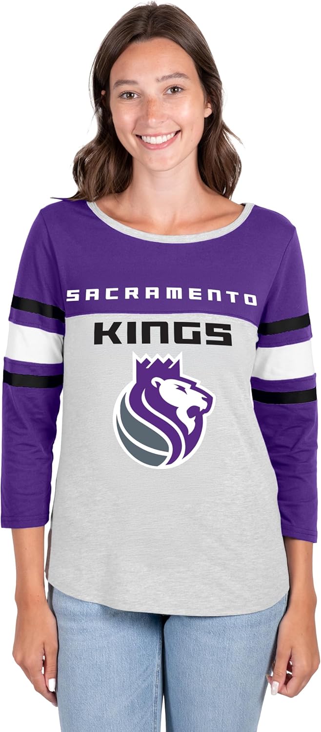 Ultra Game Women's NBA Official Standard T Raglan Baseball 3/4 Long Sleeve Tee Shirt