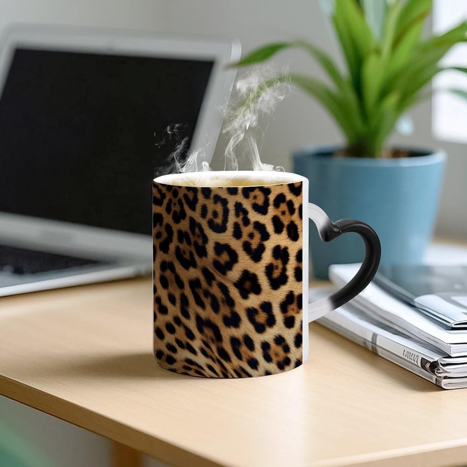 Rough Leopard Print Color Changing Mug Heart-Shaped Handle Mugs Fashionable Tea Cup Coffee Cup Popular Tumbler And Cups For Office Workers Mug & Unique Gift Giving Teacup image 5