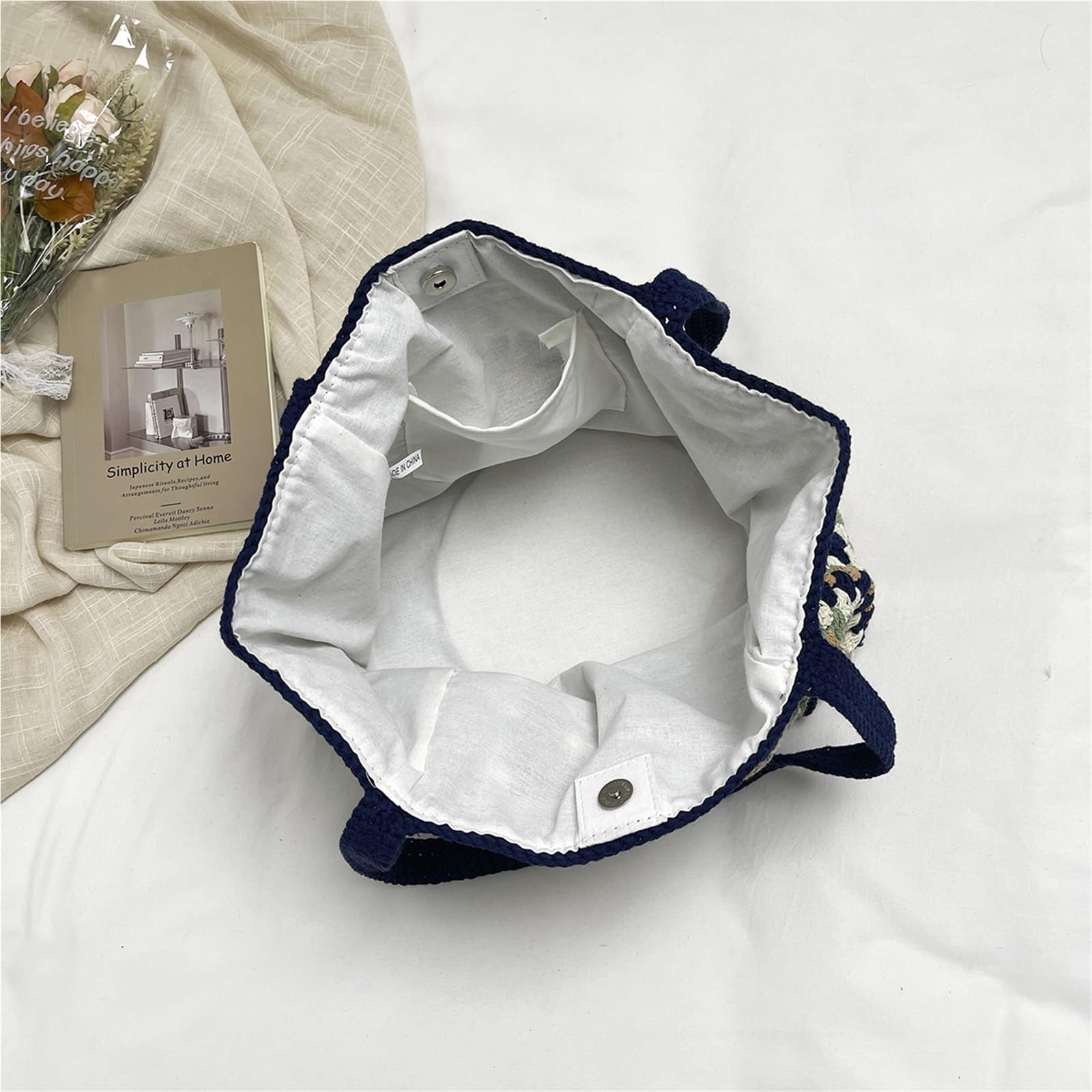 borsa donna estiva Borsa in tessuto lavorato a maglia scavata in stile coreano a tracolla etnica intrecciata for vacanze in tinta unita all'uncinetto