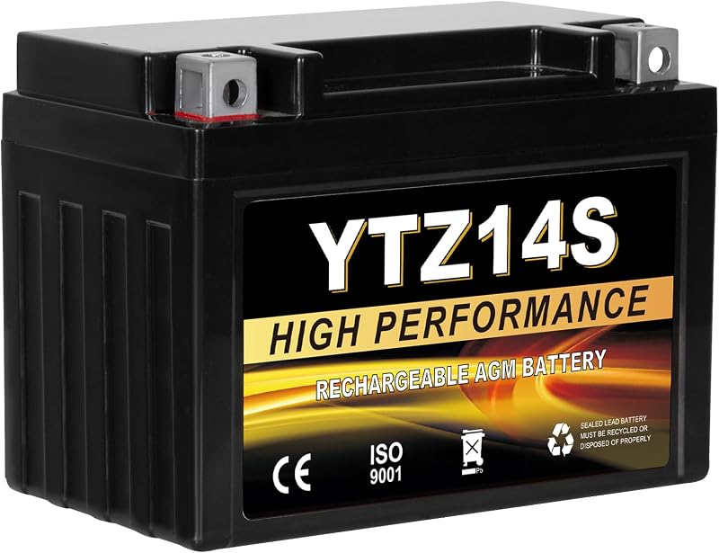 YTZ14S 12V 11.2Ah AGM Sealed Motorcycle Battery, Maintenance-Free, Compatible with Honda, Yamaha, BMW Motorcycles & Scooters