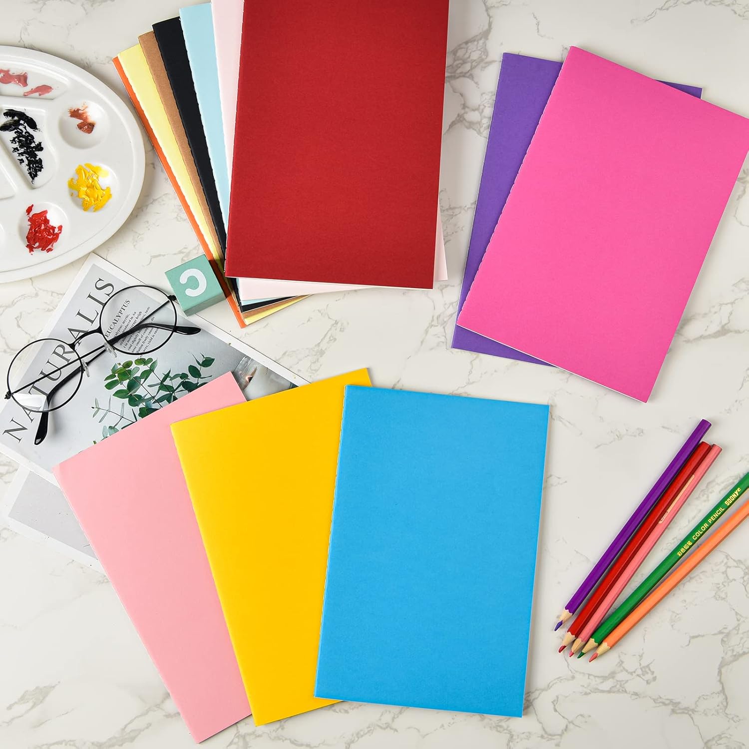 Coopay 24 Pack Colorful Notebooks Journals Bulk A5 Size Lined Travel Set Subject Notepad Planner Writing Sketchbook Memo Diary for Kids, Travelers, Students and Office, 8.3 x 5.5 Inches, 60 Pages