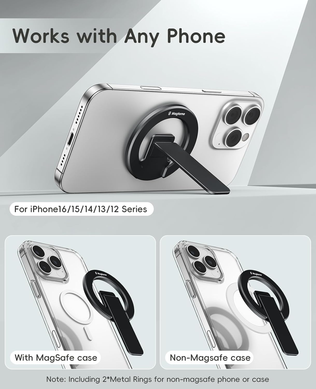 Magtame Double-Sided Magnetic Phone Stand Grip, Strong Magnetic Kickstand Desk Holder for Mag&Safe and Smartphone, Foldable Adjustable Design, Black - Image 6