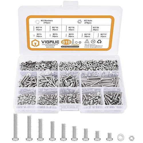 VIGRUE 810 piezas M3 x 46810121416180.787 in Kit surtido de tornillos de acero inoxidable 304 Phillips cabeza cacerola Tornillos Tornillos Tornillos