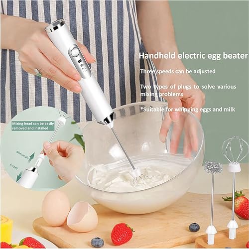 Miniatura 2 de JrundMsoxz Espumador de leche de mano recargable, espumador eléctrico de 3 velocidades para café con 2 batidores y herramienta de decoración de