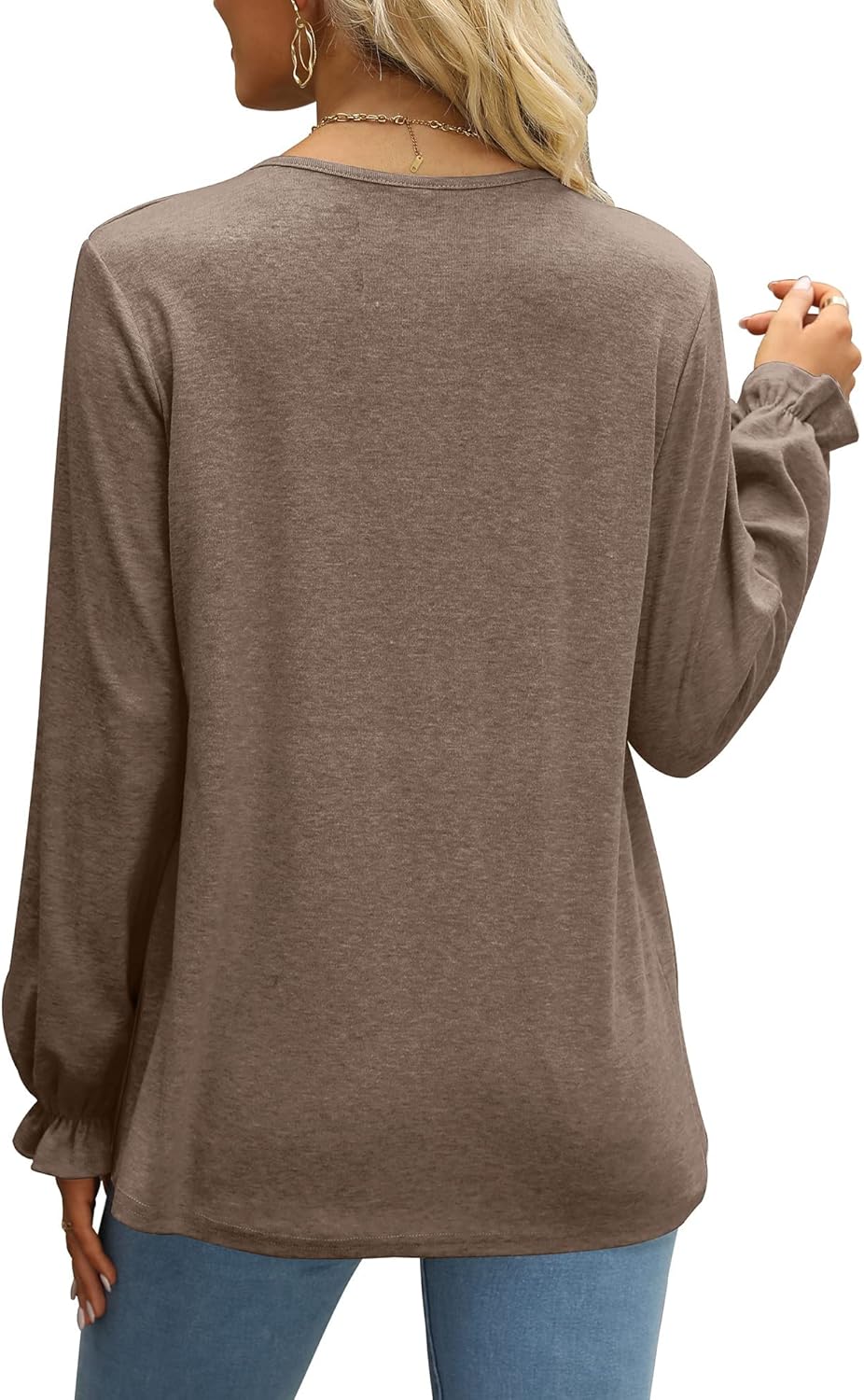 LCXWFE Womens Tops Dressy Casual Summer Shirts Crew Neck Pleated Ruffle Sleeve Tops for Women - Image 4