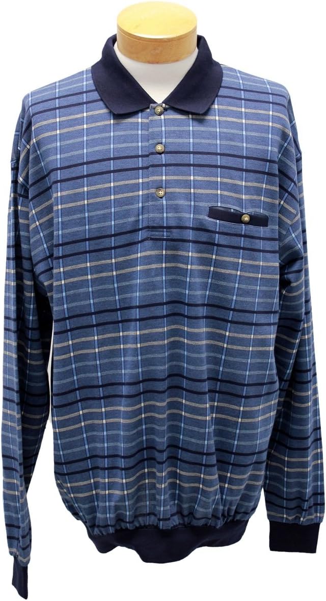 LD Sport Jacquard Long Sleeve Banded Bottom Polo Shirt - 6096-901 (Large, Slate)