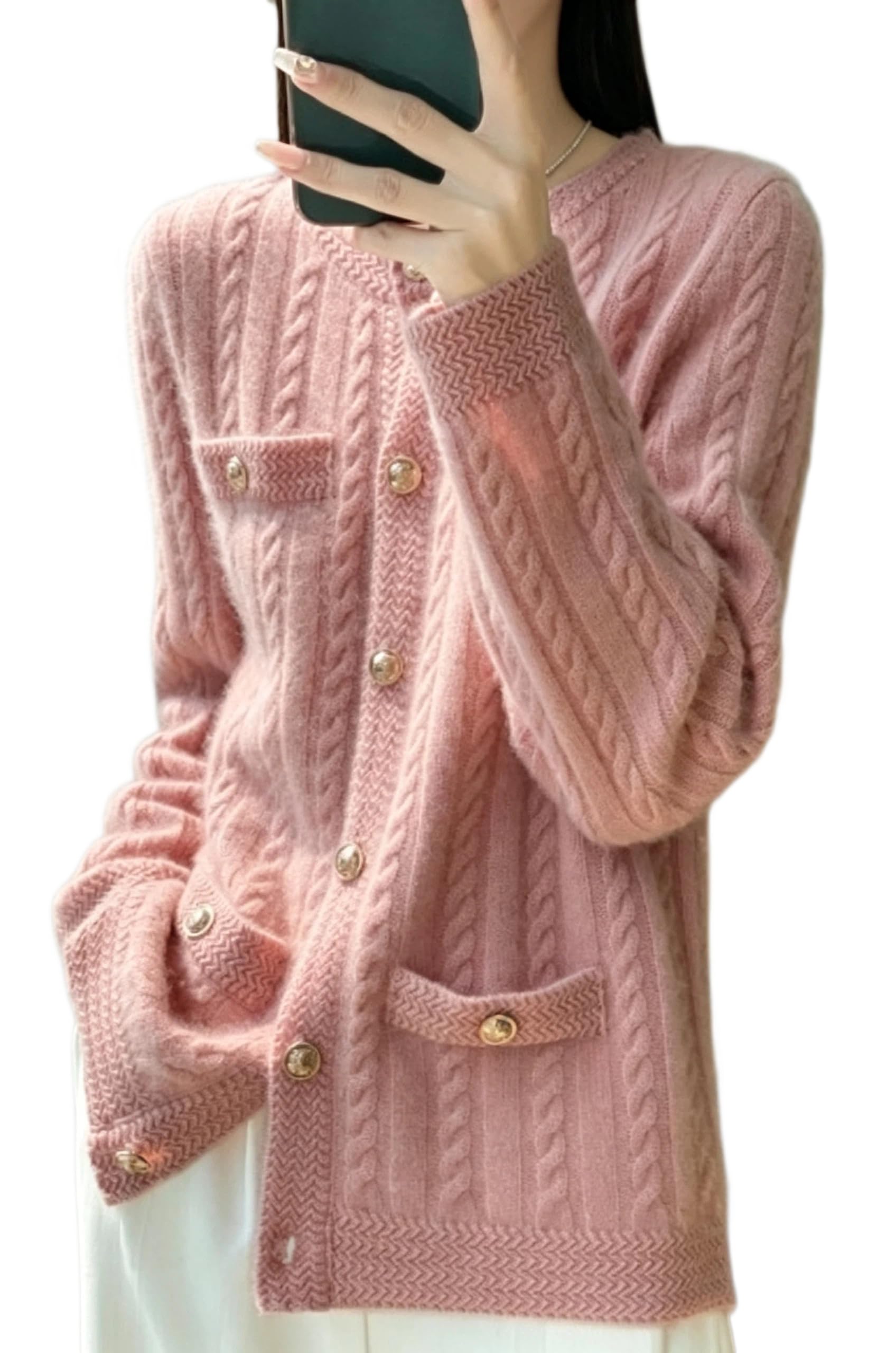 Cárdigan De Lana De Punto Trenzado para Mujer con Botones Suéter De Lana Suave Y Cálido De Manga Larga Chaqueta Clásica De Cuello Redondo Prenda De Punto para Otoño E Invierno Ropa Informal De