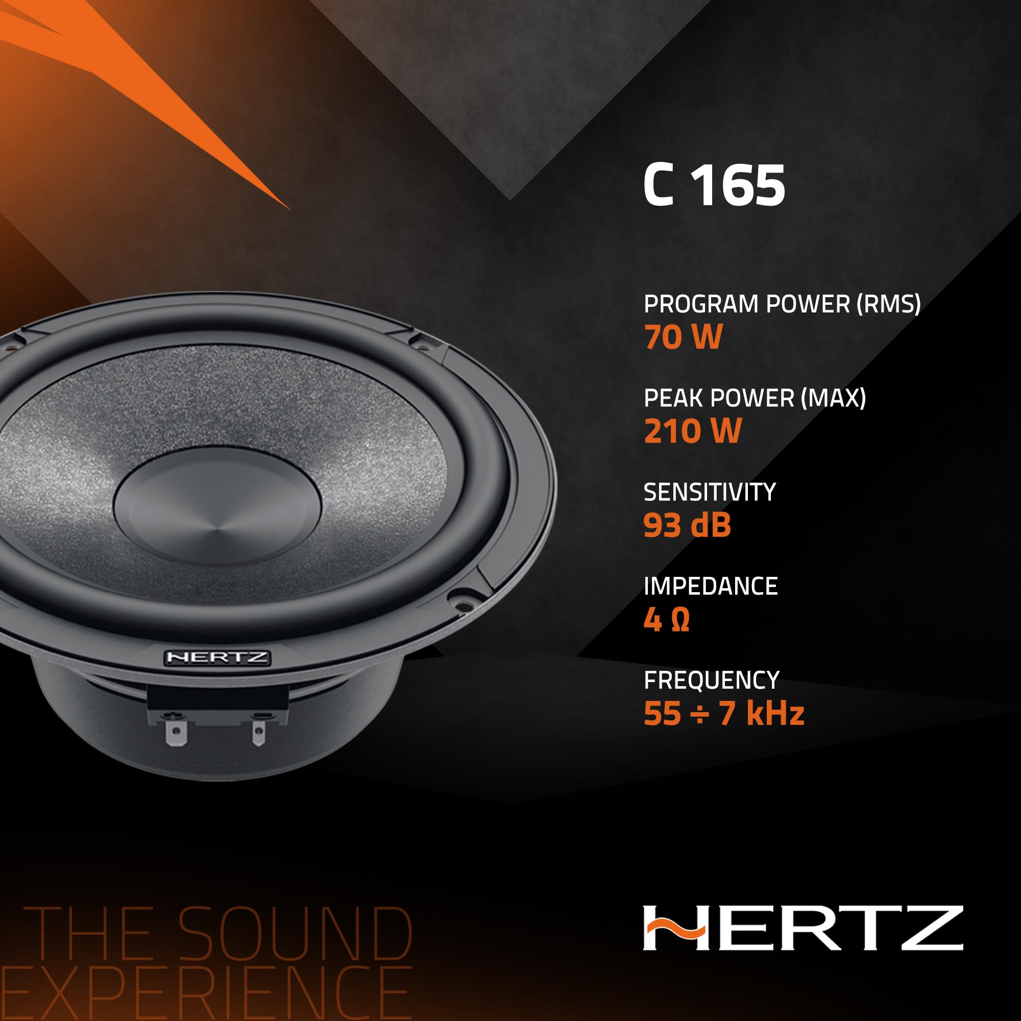 Hertz C 165 – Coppia di woofer da 165 mm, 210 W peak, 4 ohm, cono SPP-M in carta semi-pressata e magnete in ferrite ad alta densità per mid-bass dinamico nei sistemi car audio