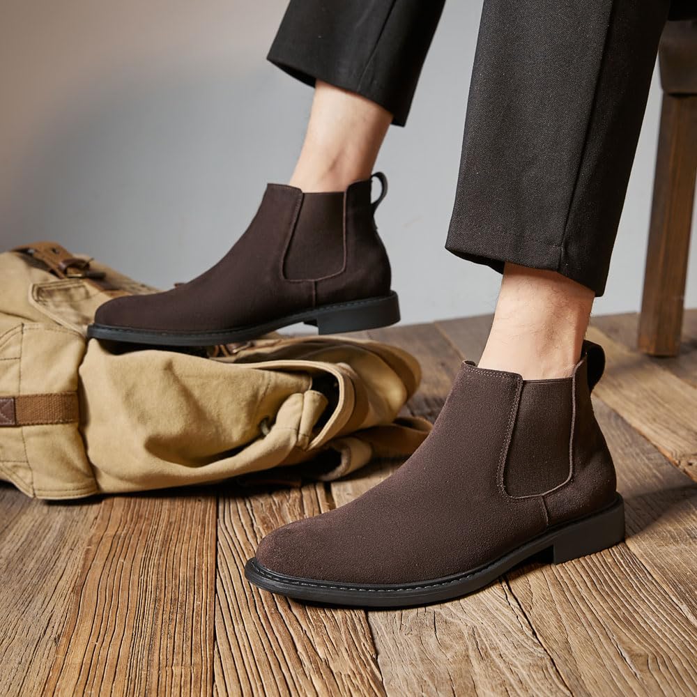 MANLADUO Botas Chelsea de piel auténtica para hombre, estilo británico, botas de vestir clásicas de gamuza para hombre